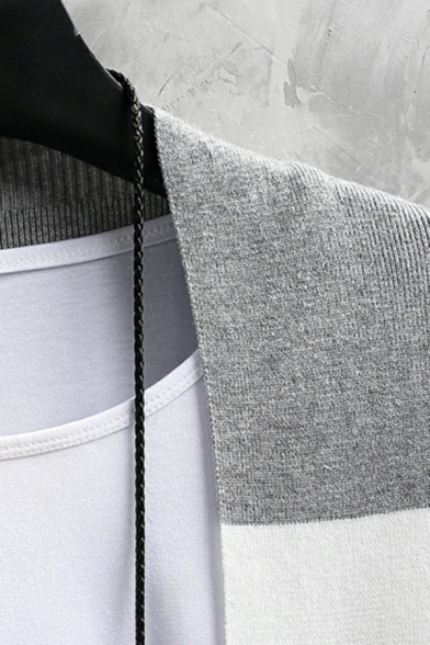 Guys Boyish Cardigan Color Block V-Neck Button-up Pocket Detail Long Sleeves Cardigan