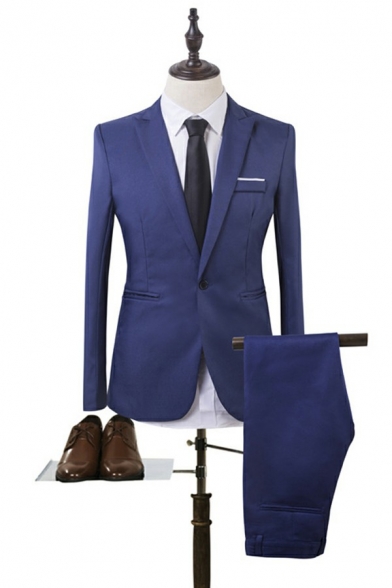 Guys Elegant Suit Set Collar Button Placket Long Sleeve Zipper Pants Suit Set