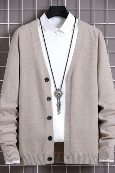 Popular Cardigan Solid Contrast Trim V-Neck Relaxed Long-Sleeved Button Down Cardigan for Boys