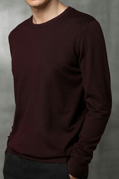 Simple Men's Sweater Plain Crew Neck Long Sleeve Regular Fit Sweater