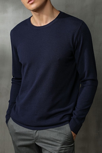 Simple Men's Sweater Plain Crew Neck Long Sleeve Regular Fit Sweater