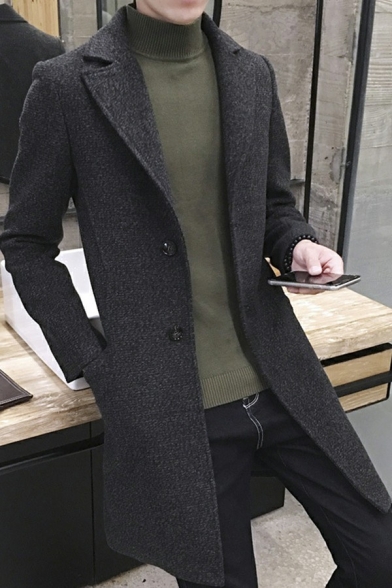 Vintage Boy's Coat Pure Color Lapel Collar Slim Fitted Long Sleeves Single Breasted Pea Coat