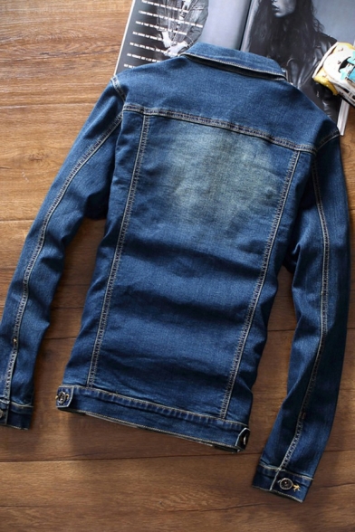 Vintage Mens Jacket Spread Collar Pockets Detail Button Closure Slim Cut Denim Jacket