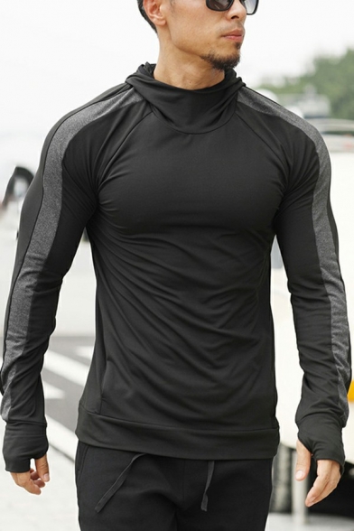 Athletic Hoodie Color Panel Quick Dry Long Sleeve Slimming Hoodie for Guys
