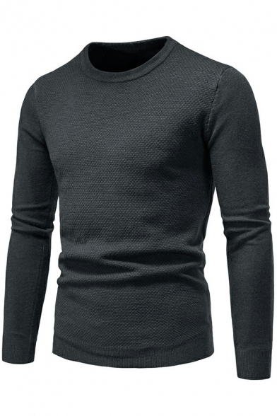 Casual Sweater Solid Color Long-sleeved Mock Collar Slimming Pullover Sweater for Men