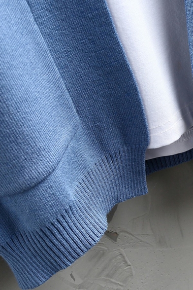 Guys Boyish Cardigan Color Block V-Neck Button-up Pocket Detail Long Sleeves Cardigan