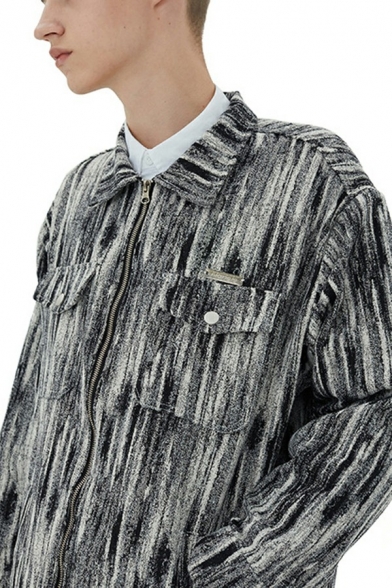 Men Casual Jacket Heathered Button-up Side Pocket Long-sleeved Loose Jacket