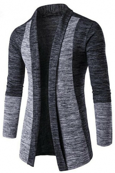 Men Chic Cardigan Color Block Long Sleeve Open Front Fitted Cardigan
