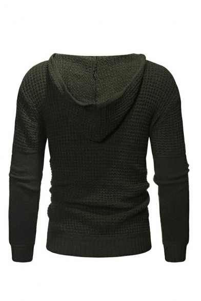 Men's Basic Designed Sweater Pure Color Hooded Button Decorated Long Sleeves Slimming Sweater