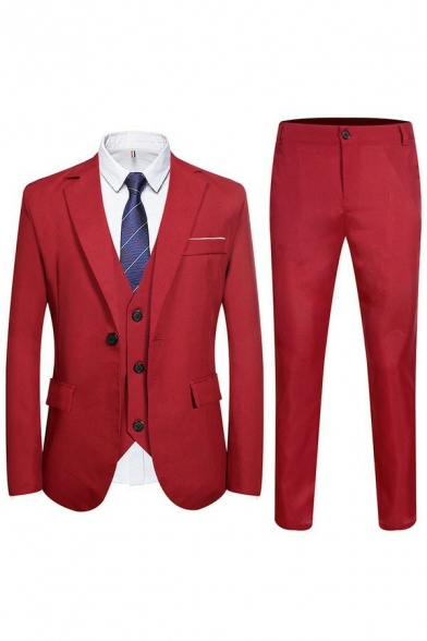 Mens Casual Co-ords Plain Long Sleeve Lapel Collar Skinny Single Breasted with Straight Leg Pants Suit Set