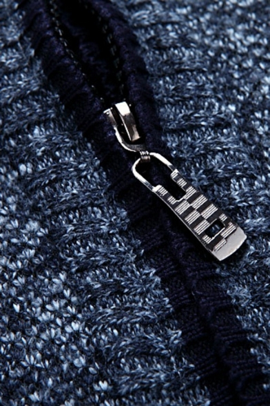 Mens Comfortable Cardigan Sweater Pure Color Long Sleeves Stand Collar Zip Closure Slim Fit Cardigan Sweater