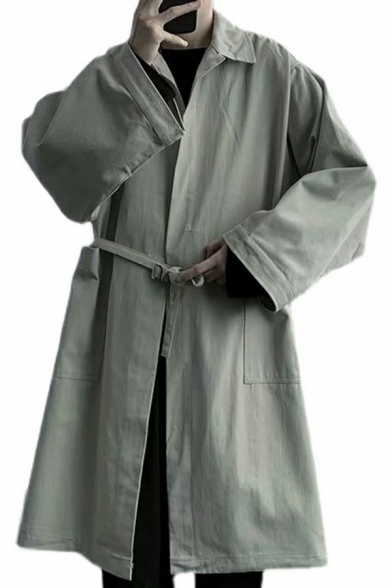 Simple Men Coat Solid Pocket Designed Spread Collar Regular Long Sleeve Open Front Trench Coat