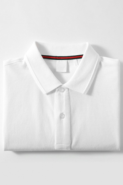 Simple Mens Polo Shirt Button Detail Short Sleeves Turn down Collar Regular Fit Polo Shirt