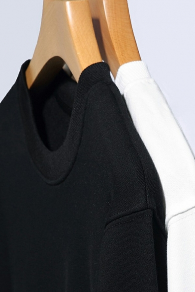 Simple Plain Men‘s Sweatshirt Crew Neck Rib Cuffs Long-Sleeved Loose Fit Sweatshirt
