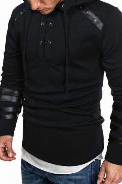 Sportswear Hoodie Striped Print Lace Up Designed Long Sleeve Slim Hooded Hoodie for Men