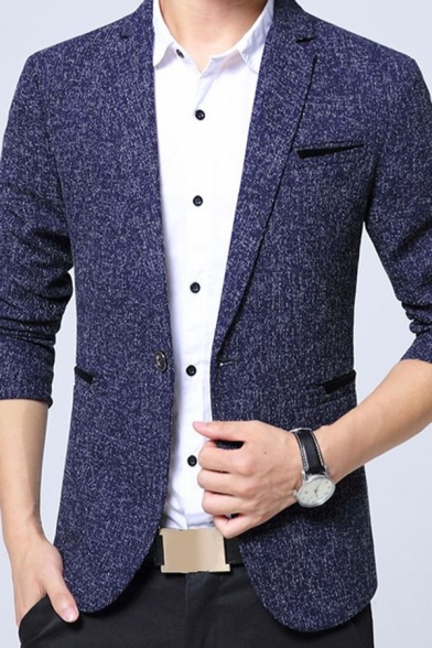 Street Look Blazer Solid Color Suit Collar Front Pocket Single Button Long Sleeves Fitted Blazer for Men