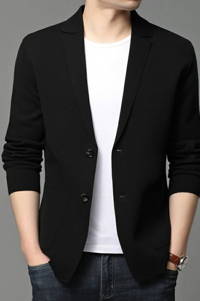 Stylish Jacket Suit Pure Color Long Sleeves Button Closure Pocket Detail Slim Fitted Suit for Men