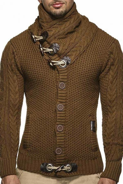 Stylish Men's Sweater Solid Color Shawl Collar Long Sleeve Slim Fit Sweater