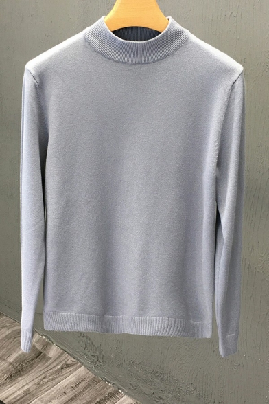 Trendy Men's Sweater Plain Mock Neck Long Sleeves Slim Fit Pullover Sweater