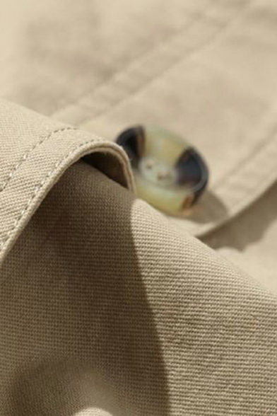 Trendy Men's Trench Coat Plain Lapel Collar Button Closure Pocket Detail Long Sleeve Trench Coat