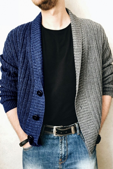 Unique Cardigan Button Up Contrast Color Knitted Long Sleeve Loose Fit Cardigan for Men