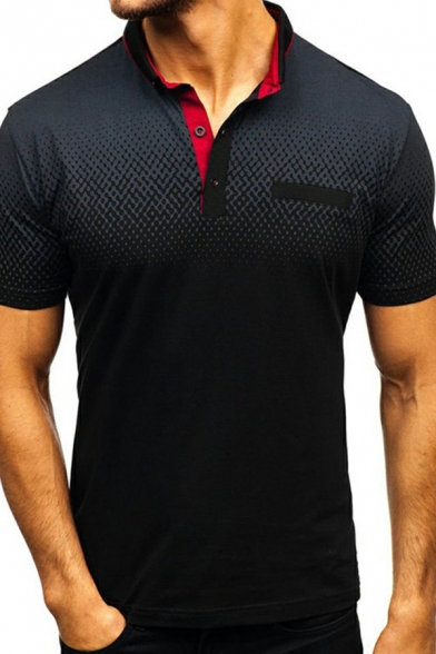 Urban Polo Shirt Ombre Patterned Turn-down Collar Short Sleeve Fitted Polo Shirt for Men