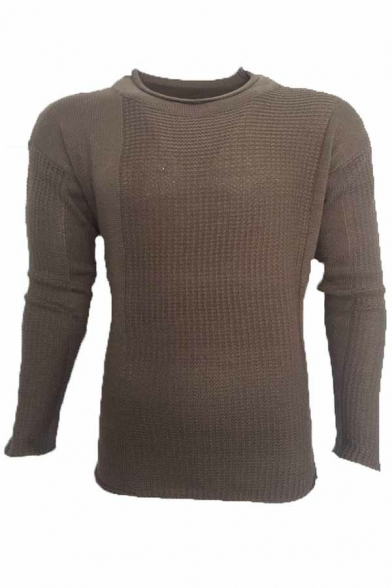Casual Men's Sweater Solid Color Long Sleeve Crew Neck Regular Fit Pullover Sweater