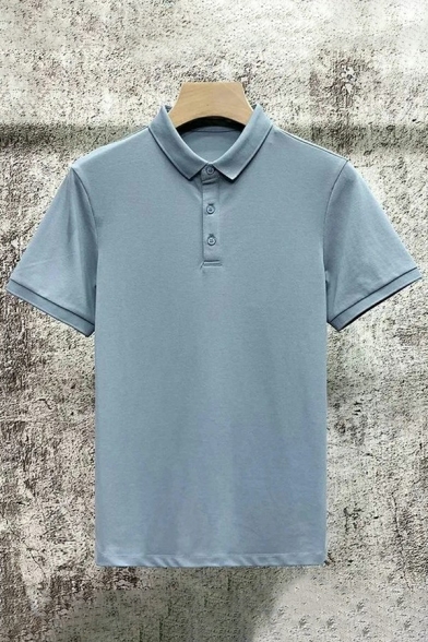 Creative Mens Polo Shirt Plain Button Half Closure Turn-Down Collar Fit Short Sleeve Polo Shirt