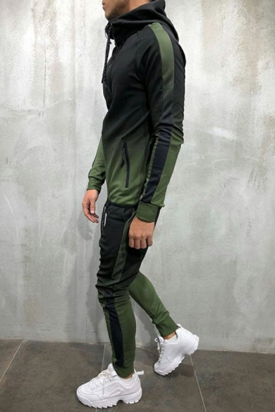 Dashing Co-ords Ombre Pattern Drawcord Long Sleeves Skinny Hooded Hoodie with Pants Two Piece Set for Men