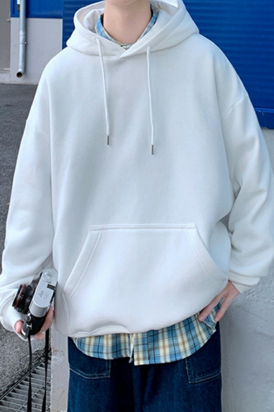 Modern Mens Hoodie Plain Pocket Detailed Long-Sleeved Oversized Hooded Drawstring Hoodie