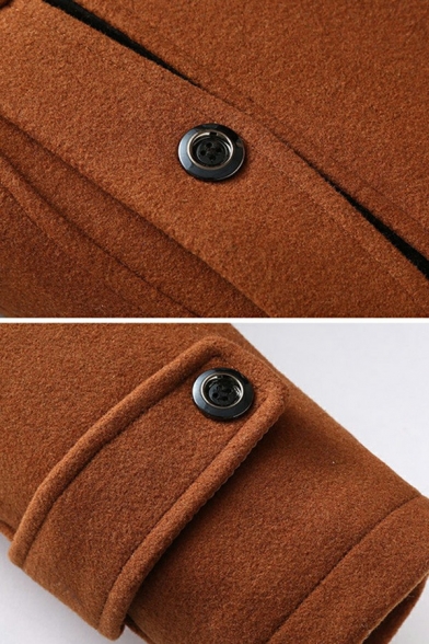 Modern Mens Woolen Coat Solid Color Single Breast Long Sleeve Lapel Collar Fitted Woolen Coat