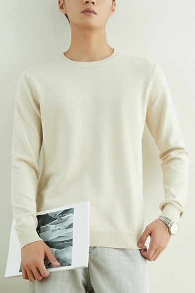 Simple Men's Sweater Solid Color Crew Neck Long Sleeve Regular Fit Sweater