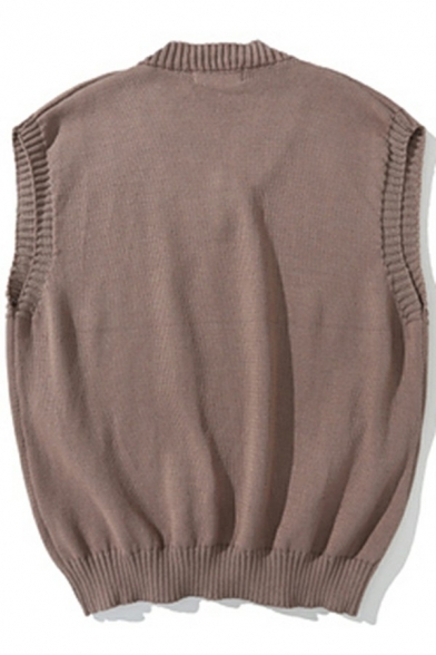 Simple Men's Vest Solid Color V-Neck Knitted Sleeveless Regular Fit Vest