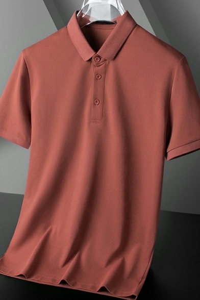 Simple Plain Men's Polo Shirt Button Up Turn Down Collar Short Sleeves Regular Fit Polo Shirt