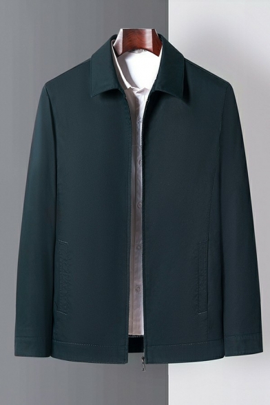 Basic Jacket Plain Pocket Decoration Long Sleeve Spread Collar Regular Fit Zip Closure Jacket