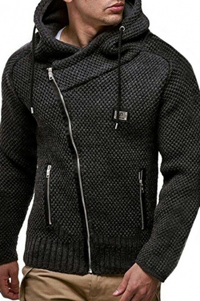 Basic Men's Cardigan Zip Fly Drawstring Hooded Long Sleeves Regular Fit Cardigan