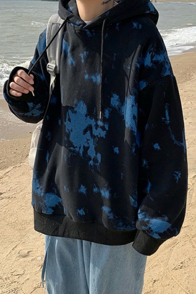 Boy's Urban Hoodie Tie Dye Pattern Baggy Long-Sleeved Hooded Drawstring Hoodie