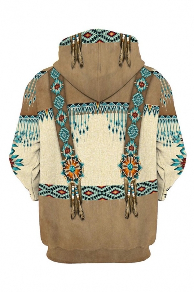 Chic Mens Drawstring Hoodie Tribal Printed Zip Closure Long-Sleeved Rib Cuffs Regular Fitted Hoodie with Pocket