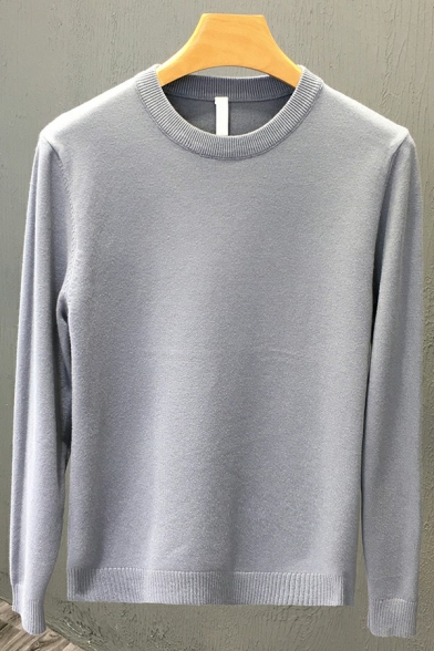 Classic Men's Sweater Crew Neck Solid Color Long Sleeves Slim Fitted Sweater