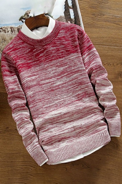 Creative Sweater Space Dye Print Round Neck Rib Cuffs Long Sleeves Slim Sweater for Men