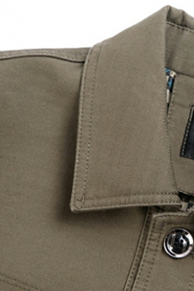 Elegant Men's Coat Whole Colored Button-up Spread Collar Pocket Long Sleeve Coat
