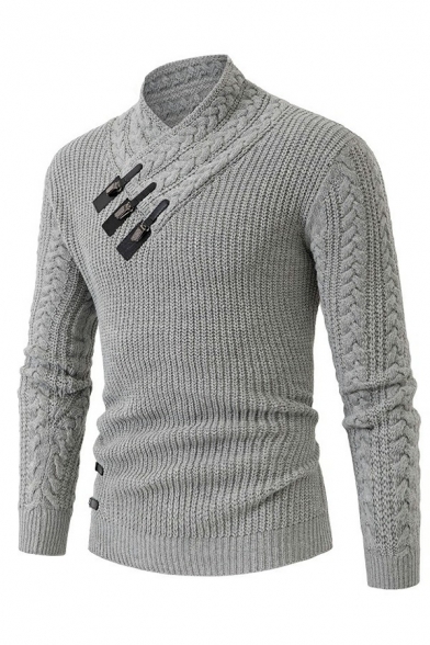 Fancy Sweater Long Sleeves Solid Color Shawl Collar Slim Fitted Sweater for Men