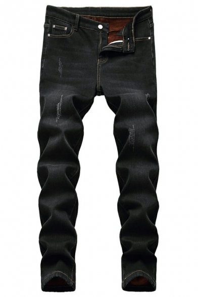 Fashionable Men Jeans Dark Wash Mid Rise Pocket Detail Button Placket Slim Fit Jeans