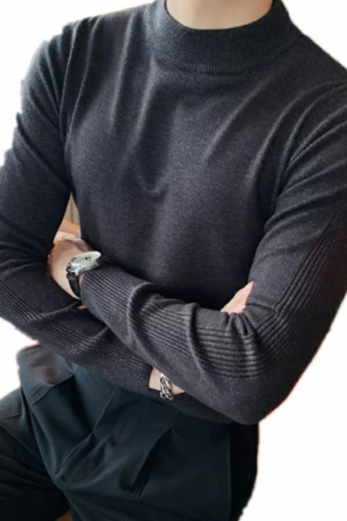 Men's Comfy Sweater Whole Colored Mock Neck Long Sleeves Fitted Sweater