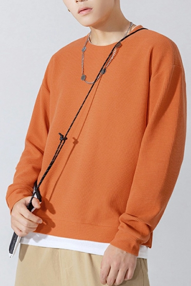 Modern Mens Drawstring Sweatshirt Plain Long Sleeves Rib Cuffs Loose Fit Sweatshirt