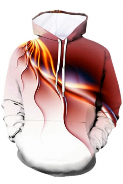Modern Mens Hoodie 3D Pattern Pocket Long-Sleeved Regular Fit Hooded Drawstring Hoodie