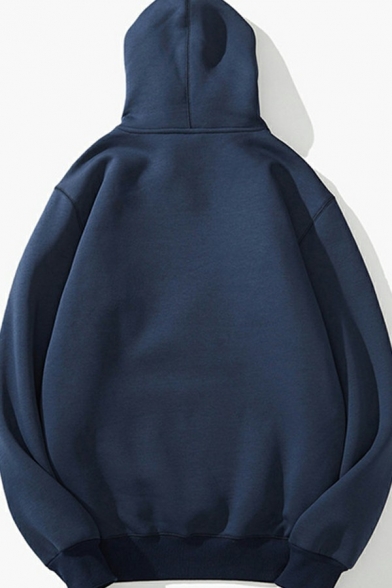 Retro Hoodie Pure Color Front Pocket Long Sleeve Regular Fit Hooded Drawstring Hoodie for Men