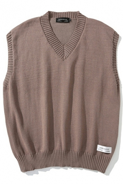 Simple Men's Vest Solid Color V-Neck Knitted Sleeveless Regular Fit Vest