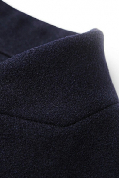 Simple Mens Woolen Coat Pure Color Single Braest Long Sleeve Stand Collar Fitted Woolen Coat