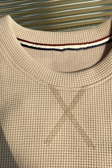 Unique Sweatshirt Pure Color Irregular Hem Long Sleeve Round Neck Relaxed Sweatshirt for Guys